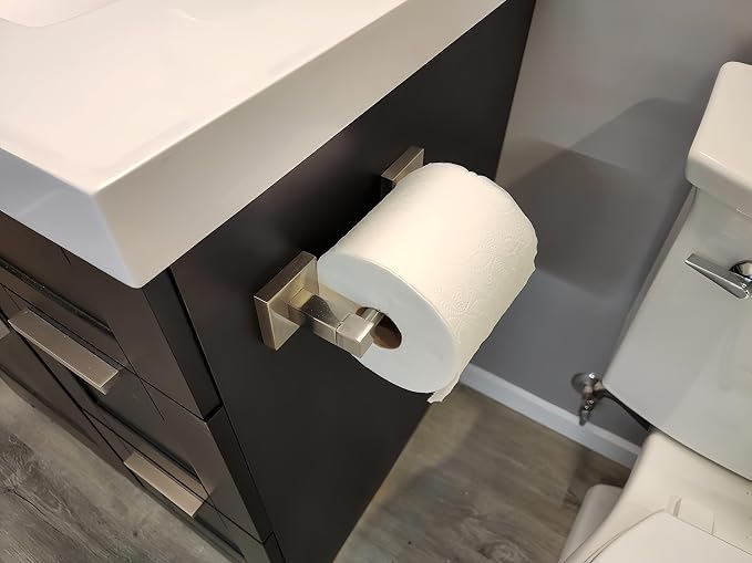 Toilet Paper Holder Wall Mount, Brushed Nickel Bathroom Toilet Paper Holder for SUS 304 Stainless Steel, Double Post Pivoting Square Toilet Paper Roll Holder for Bathroom RV Paper Towels for TP