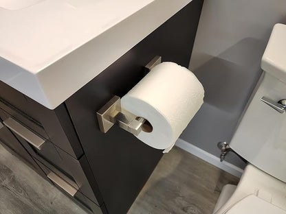 Toilet Paper Holder Wall Mount, Brushed Nickel Bathroom Toilet Paper Holder for SUS 304 Stainless Steel, Double Post Pivoting Square Toilet Paper Roll Holder for Bathroom RV Paper Towels for TP