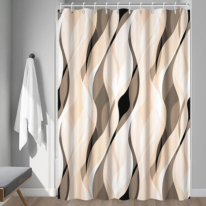 Cream Shower Curtain, Modern Abstract Cream and Grey Striped Shower Curtain Set for Bathroom Waterproof Polyester Shower Curtain with Hooks, 72x78 Inch