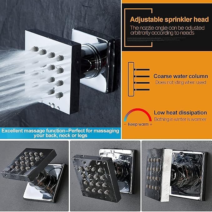 Rain Shower System,12 Inch Wall Mounted Rain Shower Head with Body Jets and Handheld Shower, Push Button Thermostatic Shower Faucet Set, Can Use all Options at a Time, Polished chrome