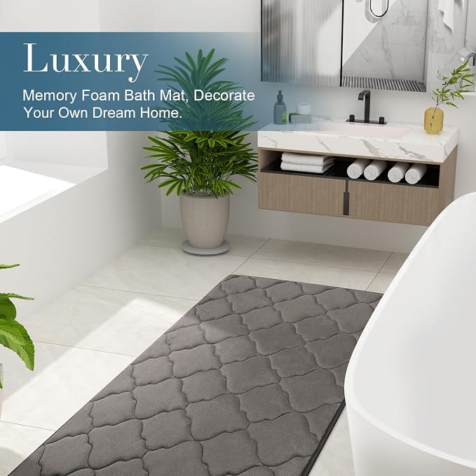 OLANLY Memory Foam Bath Mat Rug 24x16, Ultra Soft and Absorbent Bathroom Rugs, Non-Slip, Comfortable, Machine Washable Bath Carpet for Bathroom Floor, Tub, Shower and Home Decor Accessories, Taupe