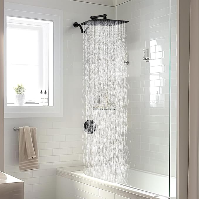 G-Promise 14 Inch All Metal Rain Shower Head with Extension Arm | Built to Last, Rust Resistant, Easy to Install, Adjustable, Full Body Coverage Large Rainfall Shower Head, Daily SPA