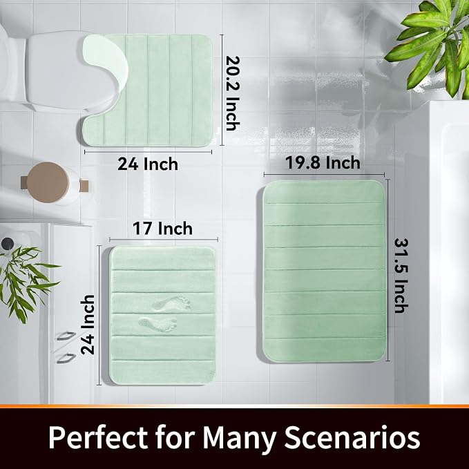 Yimobra Memory Foam Bath Mat, Super Soft Absorbent Bathroom Rug Non Slip, Quick Dry, Machine Washable Floor Carpet for Tub Shower, Home Decor Accessories, 24x17, Pale Green