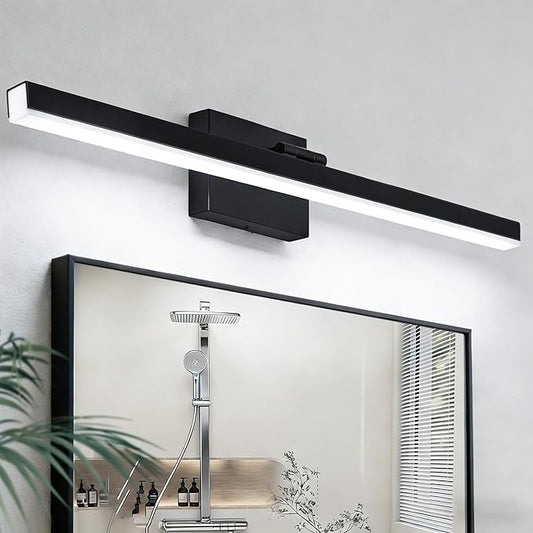 IZORRO Modern Bathroom Vanity Light 32 inch, Rotatable, 24W Dimmable Led Bathroom Light Fixture Over Mirror, Black Vanity Light Bar (Cool White 6000K)