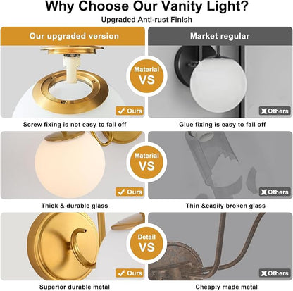 Vintage Brushed Gold Bathroom Wall Sconces, Include G9 bull, 2-Pack | Vanity Lights For Bathroom With Milk Glass Shade,Medieval Court Style Wall lights For Bedroom,DressingTable,Hallway