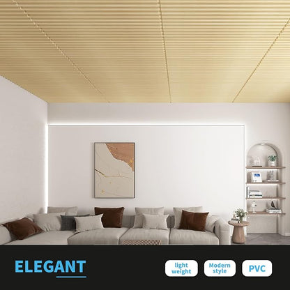 Art3d Fluted Slat 3D Wall Panels, Drop Ceiling Tiles, 12-Pack, Oak | 24" x 48" , Lightweight, Break-Proof, Compatible with Grid System, Ideal for Home, Commercial Spaces