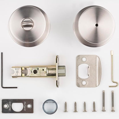 Kwikset Pismo Door Knob Set, 10 Pack with 5 Non-Locking Passage and 5 Locking Keyless Privacy Handles, with Round Rose, Featuring Microban Protection in Satin Nickel