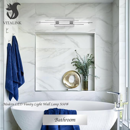 31" Chrome Bathroom Vanity Light Dimmable 5CCT Bathroom LED Wall Light Over Mirror Modern Wall Mount Lighting Fixture Hardwired