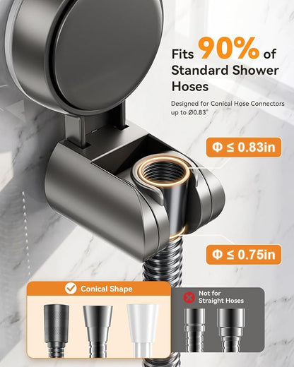 JOTPE Adjustable Suction Cup Shower Head Holder, Wall Mount, Gray | Adjustable holder fits most handheld shower heads, Reusable suction cup installs without drilling on smooth surfaces