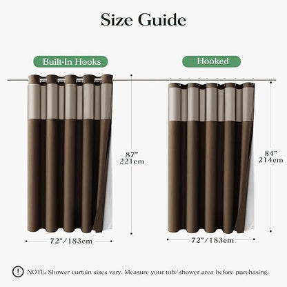 Brown Hook Free Waffle Shower Curtain & Snap-in Fabric Liner,72x87 | Less Time to install, 3 in 1 Fabric Shower Curtain and Liner Set with Magnets, Extra Long, Shower Curtains for Bathroom
