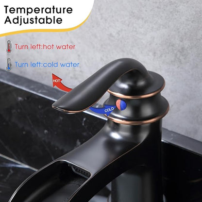 FRANSITON Waterfall Faucet Bathroom Faucet Single Handle One Hole Oil Rubbed Bronze Finish Large Spout Lavatory Faucets Oil Rubbed Bronze