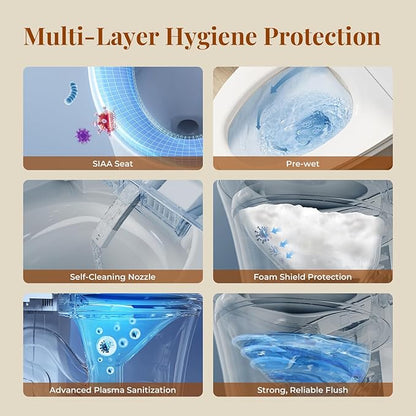 ST12P Smart Toilet, Bidet Toilet with ADA Height, Foam Shield & PlasmaClean Technology for Enhanced Comfort & Hygiene, Remote Control, Easy-clean
