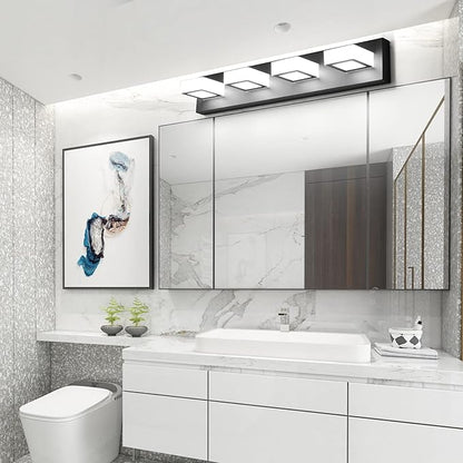 Ralbay Modern LED Black Vanity Lights 4 Lights Acrylic Bathroom Vanity Lighting Fixtures Modern Matte Black Bathroom Vanity Lights (Natural White Light)