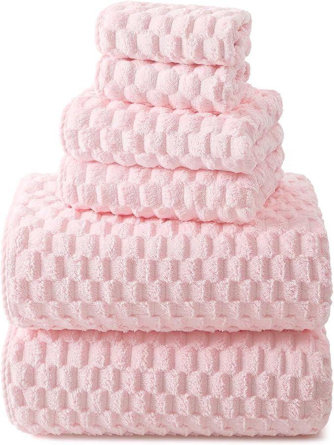 REDKISS Pink Microfiber Bath Towels Set - 35x70 Inches Oversized Bath Sheets, Extra Large Bath Towels Set for Adults, Super Soft Quick Dry Lint Free Absorbent Microfiber Shower Towels, 6 Pack