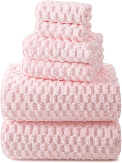 REDKISS Pink Microfiber Bath Towels Set - 35x70 Inches Oversized Bath Sheets, Extra Large Bath Towels Set for Adults, Super Soft Quick Dry Lint Free Absorbent Microfiber Shower Towels, 6 Pack