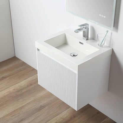 Blossom 24 Inch Modern Bathroom Vanity - All Wood Wall Mount Vanity - Pre-Assembled Floating Cabinet with Acrylic Sink - Soft-Close - Designer Matte White