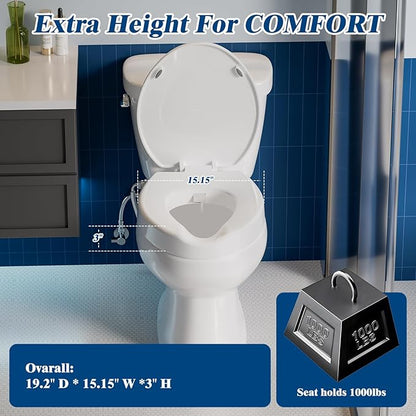 Raised Toilet Seat with Bidet Attachment,Elongated - Non-Electric Bidet with Dual Nozzles - Elevated Toilet Risers for Seniors & Limited Mobility - Easy Install & Clean