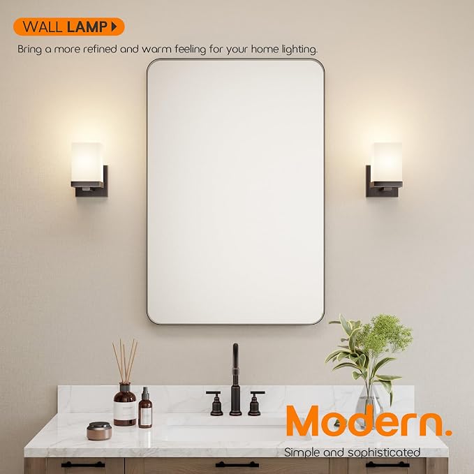 Wall Light Over Mirror Bathroom Vanity Lighting Fixtures with White Frosted Glass, Wall Sconce for Porch Hallway Entrance, Oil Rubbed Bronze T003ORB-L1