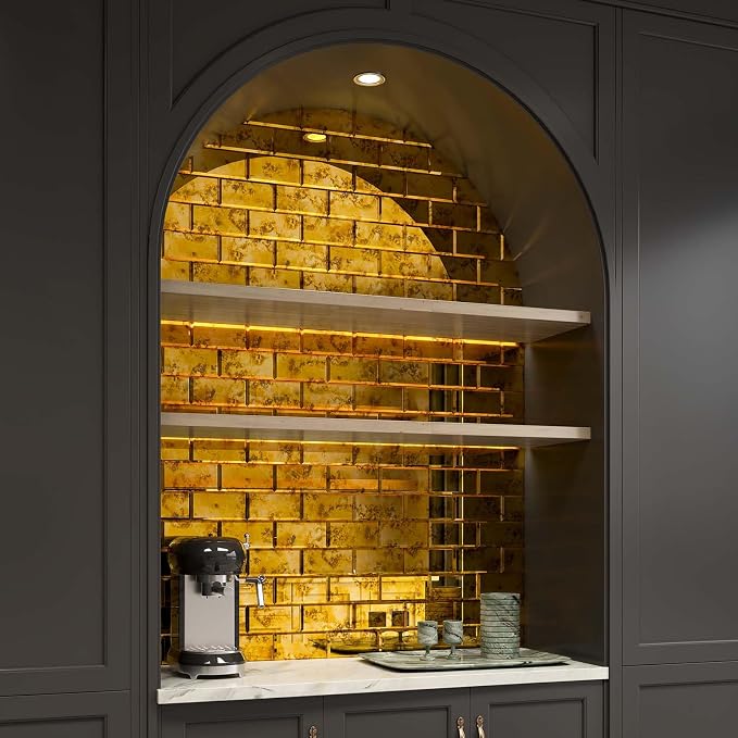 Peel and Stick Beveled Gold Antique Mirror Tile 3x6 Inch 40 Packs | Subway Mirror Glass Backsplash for Kitchen Bathroom Wall