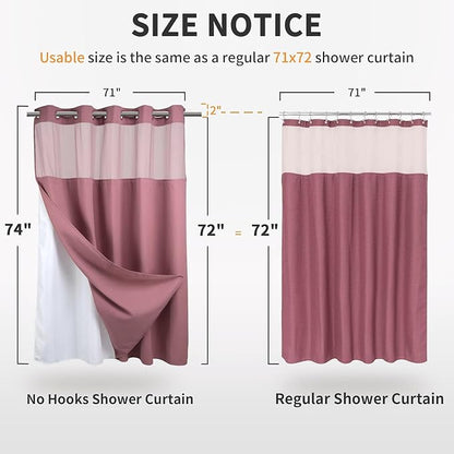 River Dream Waffle No Hook Shower Curtain with Liner,Pale Mauve,71x74 | Dotted Waffle,Snap-in Liner,Heavy Duty,Quick Dry,Mesh Top Window,With Bottom Magnets,Hotel-Grade,Washable,Standard Size