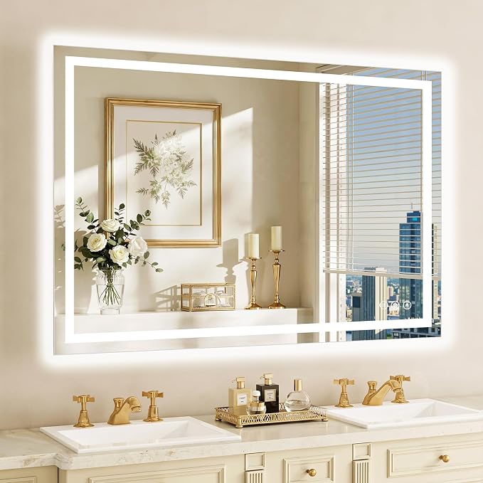32"x48" LED Bathroom Mirror with Lights, Anti-Fog, Backlit+Frontlit | CRI 95, Stepless Dimmable, 3 Colors Lighting, Shatterproof Tempered Glass, HD Reflection, Memory, (Horizontal/Vertical)