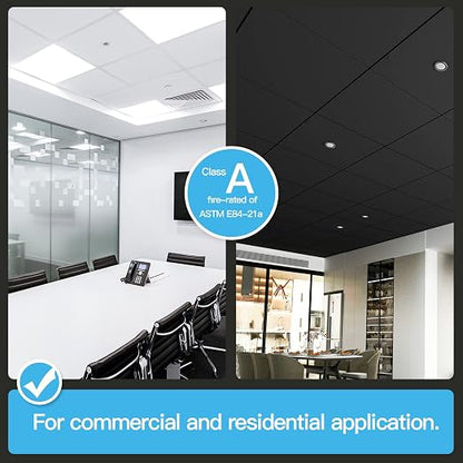 Art3d 12-Pack Smooth Drop Ceiling Tile 2ft x 2ft - Fire-Rated, Waterproof, Reusable - Premium PVC, No Sag and Breakage - Cover 48 Sq. Ft, Black | 2 x 2 ft, PVC, Waterproof, Fire-Rated, Reusable, Compatible with Grid System, Perfect for Living Room