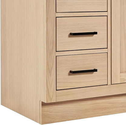 ARIEL Hepburn 36-inch Bathroom Vanity Base Cabinet,Solid Wood, 2 Soft Closing Doors, 5 Dovetail Drawers, White Oak