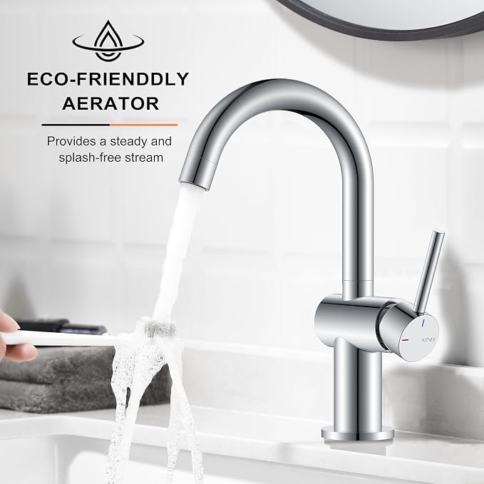 Polished Chrome Bathroom Faucets Single Handle, 1 Hole Vanity Faucet | Bathroom Sink Faucet with Pop Up Drain & 6 Inch Deck Plate, Lead-Free cUPC & NSF Certified, 1 Handle Faucet for Vanity RV Bar