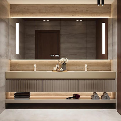 64in Modern Floating Bathroom Vanity with Double Sinks, Intelligent Defogging and Led Light, Wood Bathroom Vanities, Wall-Mounted Storage Cabinet