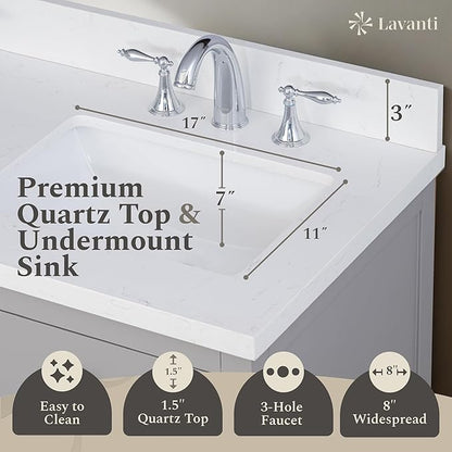Lavanti Oakford 48 Inch Bathroom Vanity with Sink – Stylish Grey Vanity Bathroom with Storage Cabinet – Modern Bathroom Vanities with Double Vanity Sink & Quartz Countertop