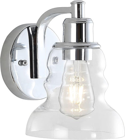 JONATHAN Y 6.5" Chrome Modern Industrial Rustic 1-Light LED Vanity Light with Clear Glass Shade, Vintage Wall Sconce for Bathroom Kitchen Hallway, LED Bulb Included (JYL3544B)