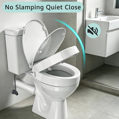 Bidet Toilet Seat Riser Round, Height 2.91inch, 3 Mode Wash No Electric | Soft Close, One-Bottone Quick Release, Safe Anti-Slip Rubber Pad Adjustable, Urine Splash Guard, Top/Bottom Fixing Compatible