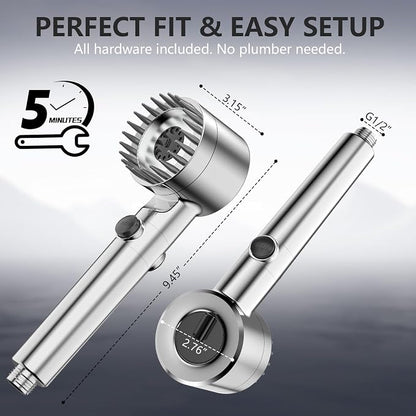 Filtered Shower Head with Handheld, High Pressure Water Flow and Multiple Spray Modes Shower Head with Filter, Power Wash for Hard Water, Showerhead with ON/OFF Switch for Pets Bath (Chrome) | ON/OFF Switch,4 Spray,Built-in Power Wash,Detachable Shower...