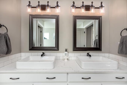 4 Light Bathroom Vanity Light, Oil Rubbed Bronze Bathroom Light Fixtures Over Mirror, Farmhouse Vanity Light with Clear Glass Shade