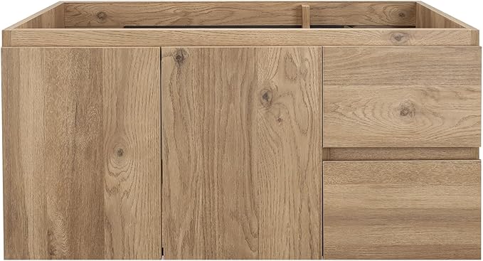 Wall-Mounted Bathroom Vanity with Soft-Close Drawers and Doors – Moisture-Resistant MDF, Space-Saving Design for Modern Bathrooms (Nature Without Sink, 36)