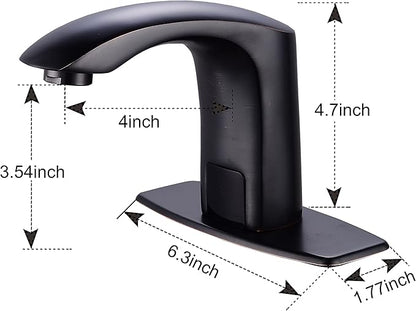 Automatic Touchless Bathroom Sink Faucet Sensor Motion Activated Commercial Faucets Hands Free Infrared Residential Basin Tap with Deck Plate Water Mixer Valve Control Box (Matte Black)