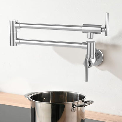Faucets with Wall Mount Double Joint Swing Arms - Leak Free Design with High-Flow Aerators - Retractable & Folding for Space Saving
