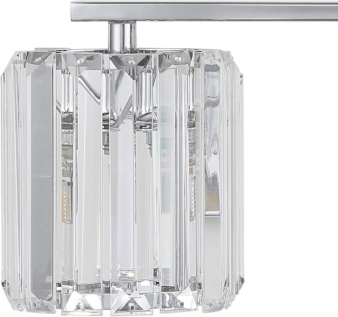JONATHAN Y 4.75" Chrome 3-Light Vintage Glam LED Vanity Light Wall Sconce Fixture with Clear Crystal Prism Shade, Hardwired Wall Lamp for Bathroom Mirror Hallway, LED Bulb Included (JYL3554A)
