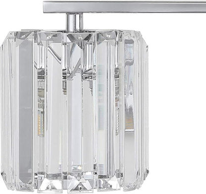 JONATHAN Y 4.75" Chrome 3-Light Vintage Glam LED Vanity Light Wall Sconce Fixture with Clear Crystal Prism Shade, Hardwired Wall Lamp for Bathroom Mirror Hallway, LED Bulb Included (JYL3554A)