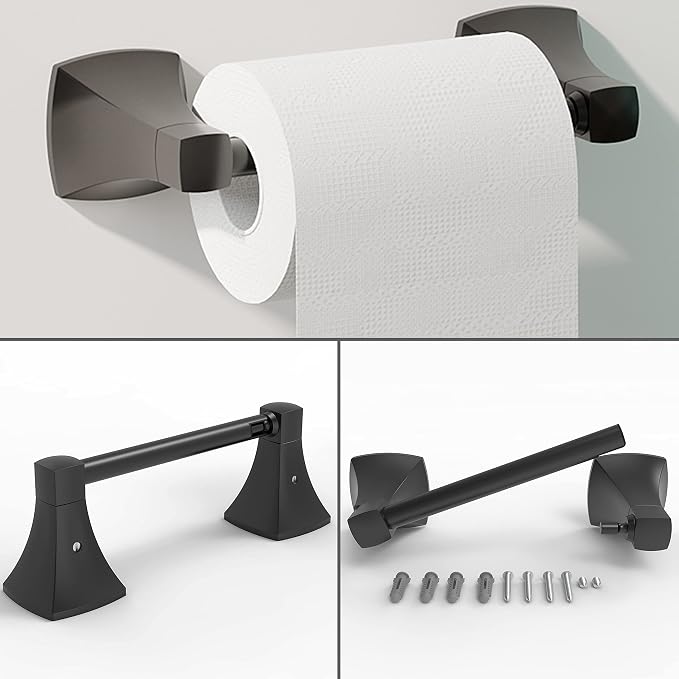 Bathroom Hardware Set 2 Pieces Toilet Paper Holder and Towel Ring Wall Mounted Stainless Steel and Zinc Alloy Matte Black