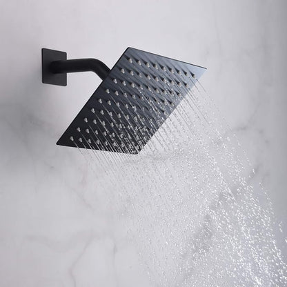 SUMERAIN Bathroom Matte Black Shower System Fixtures | 8" Stainless Steel High Pressure Rain Shower, Brass Rough-in Valve, Hand Shower, Concealed Box Design
