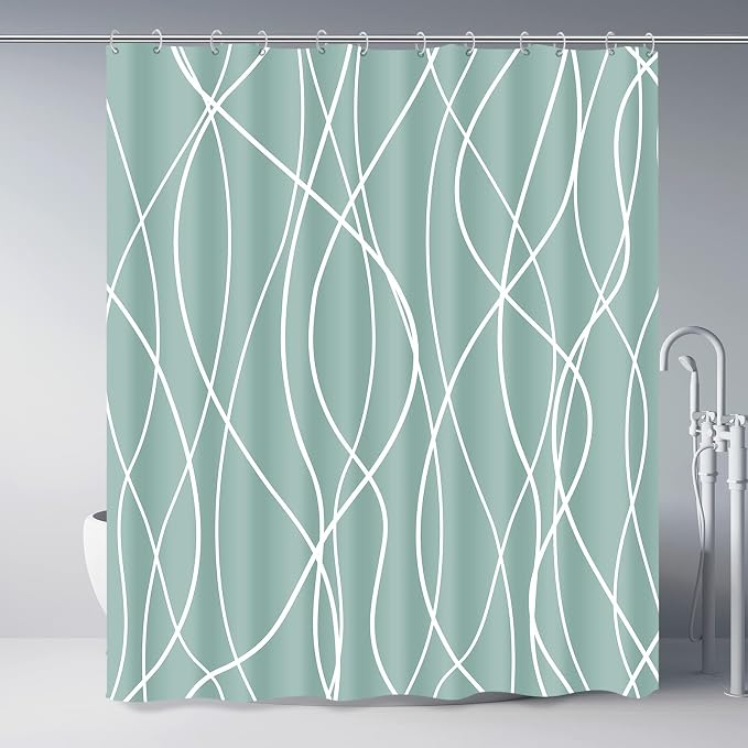 Striped Shower Curtain for Bathroom, Light Green, 72" W x 72" L | with Hooks, Modern Hotel Style, Water Repellent, Washable, Weighted Hem