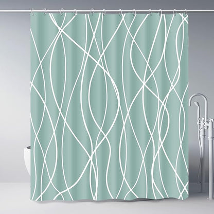Striped Shower Curtain for Bathroom, Light Green, 72" W x 72" L | with Hooks, Modern Hotel Style, Water Repellent, Washable, Weighted Hem