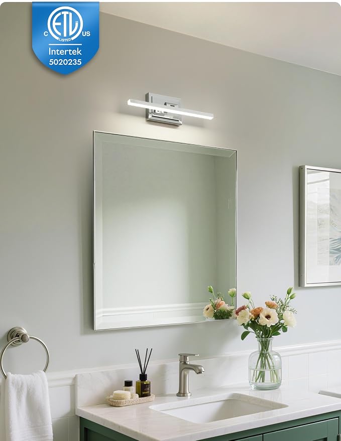 15.7 Inch Modern Bathroom Light Fixture, 12W 5CCT Dimmable LED Chrome Bathroom Vanity Lights Over Mirror, Vanity Lights for Bathrooms Restroom Mirror- ETL Certified