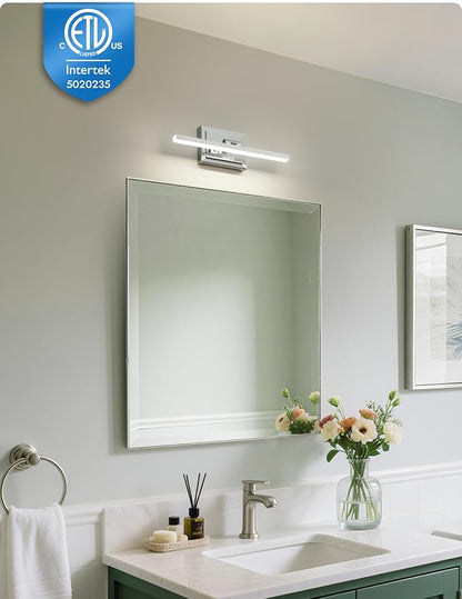 15.7 Inch Modern Bathroom Light Fixture, 12W 5CCT Dimmable LED Chrome Bathroom Vanity Lights Over Mirror, Vanity Lights for Bathrooms Restroom Mirror- ETL Certified
