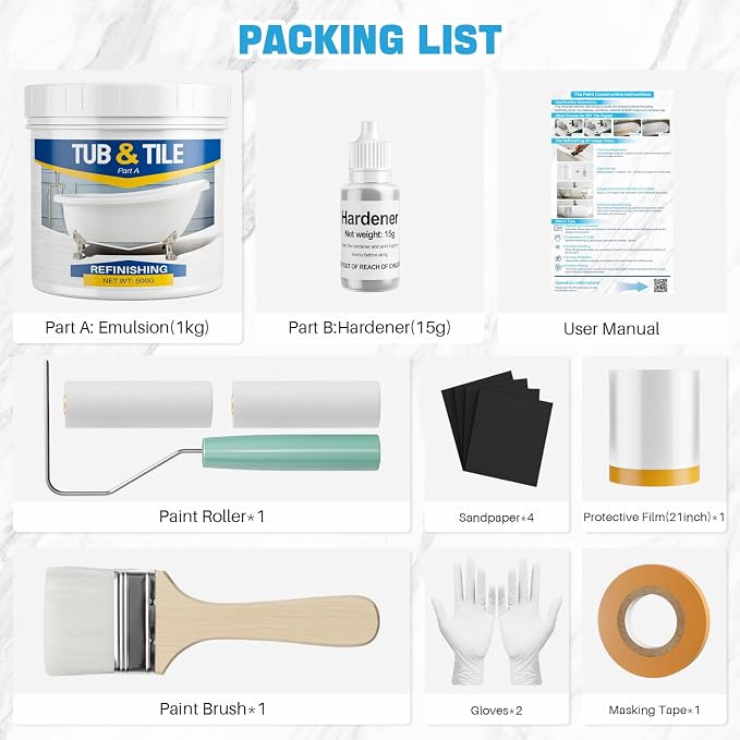 Tub Paint, 35oz Bathtub Paint White for Tile, Low Odor and Easy to Use, 50-55sq.ft