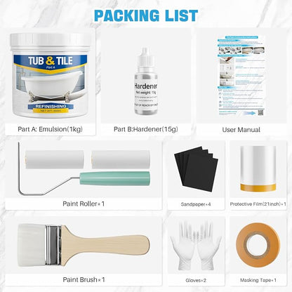 Tub Paint, 35oz Bathtub Paint White for Tile, Low Odor and Easy to Use, 50-55sq.ft