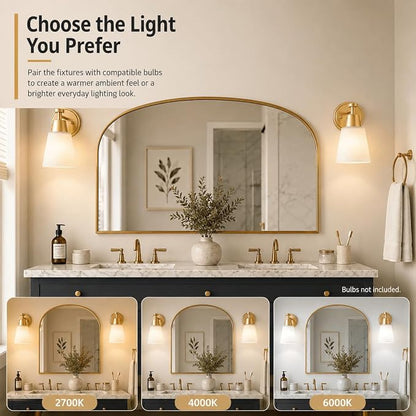 Wall Light Fixtures, 2-Pack Brushed Gold Vanity Lights with Milk Glass Shade, Modern Farmhouse Wall Sconces for Gallery, Mirror, Bedroom, and Bathroom,1 Light