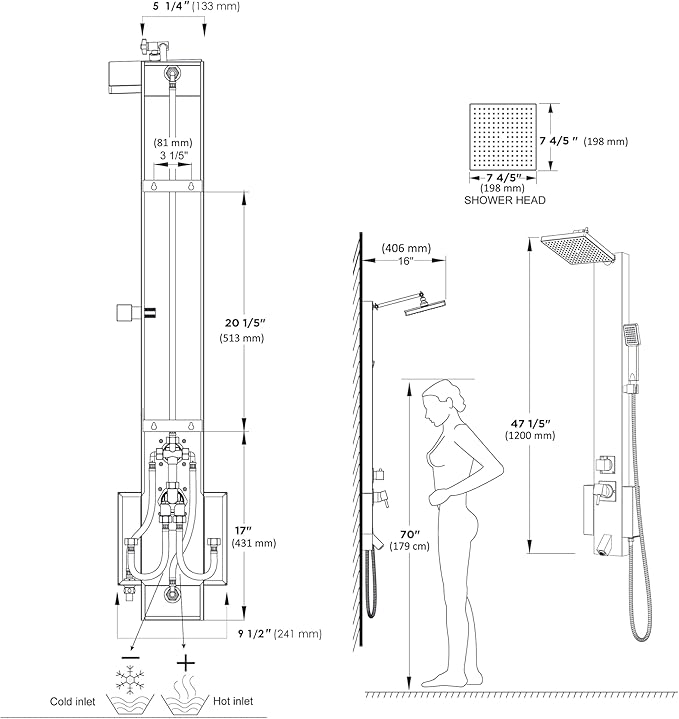 Blue Ocean 48 inch SPS824A Stainless Steel Shower Panel Tower with Rainfall Shower Head and Spout (Matte Black)