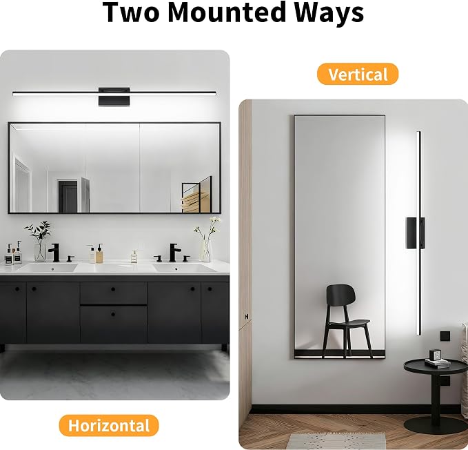 LED Bathroom Vanity Light, Modern Bathroom Light Fixture Over Mirror (Cool White 6000K), Vanity Light Bar with Angle Adjustable, 48 Inch, Black